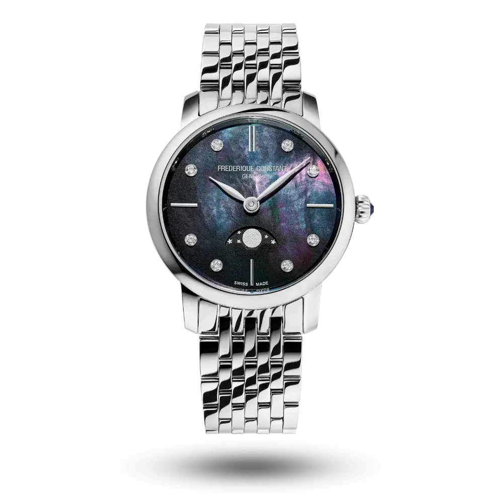 Montre Frederique Constant Slimline Ladies Moonphase Diamants Nacre bleu - FC-206MPBD1S6B