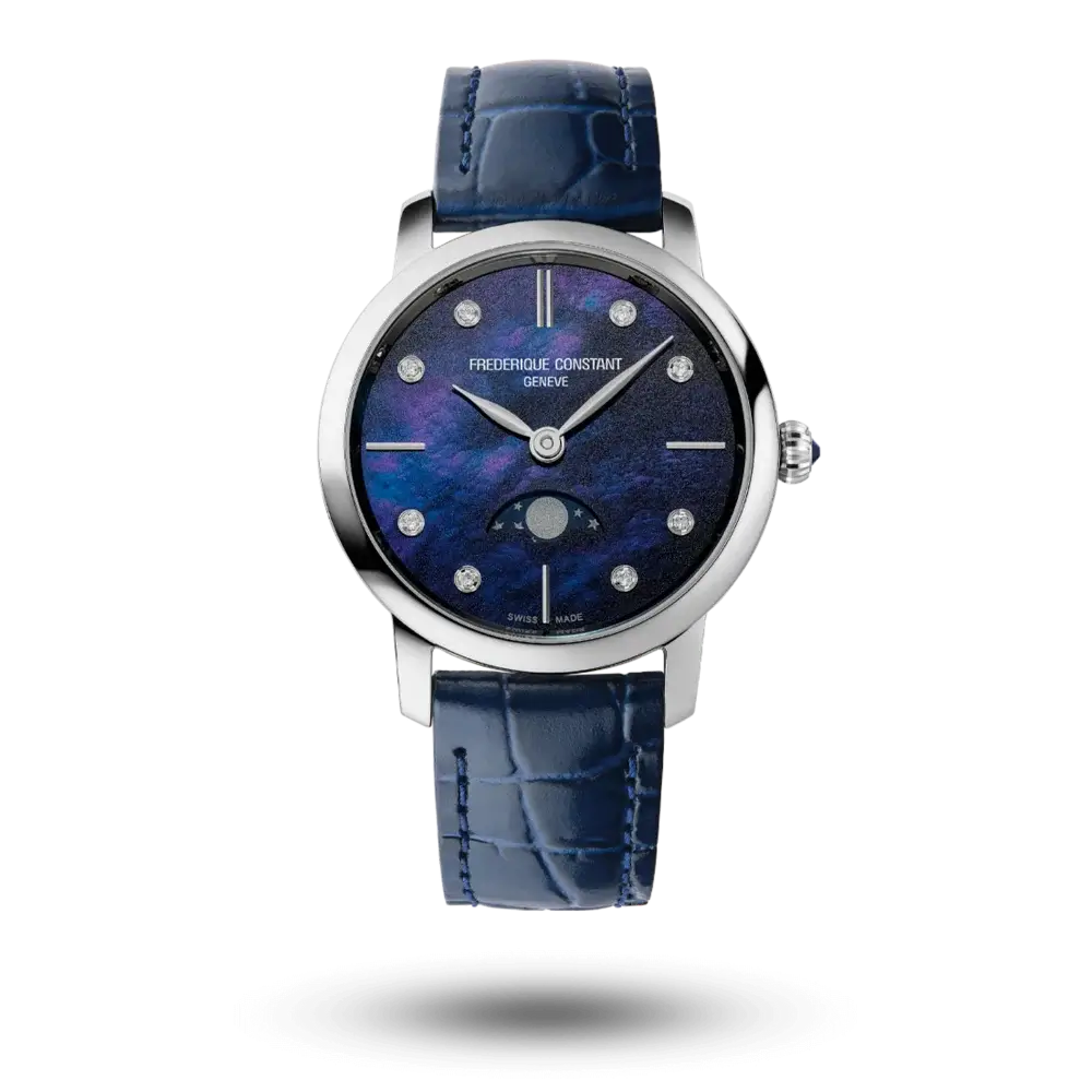 Montre Frederique Constant Slimline Ladies Moonphase Diamants Nacre bleu - FC-206MPND1S6
