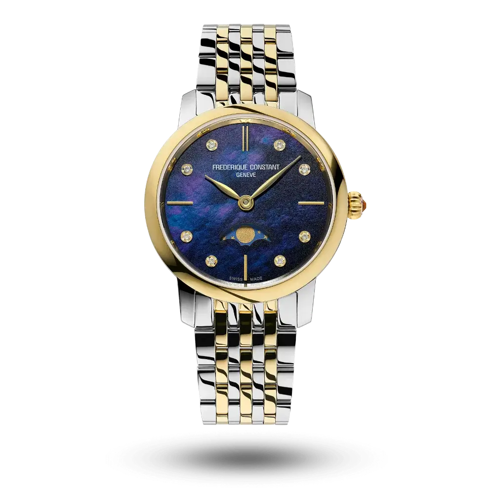 Montre Frederique Constant Slimline Ladies Moonphase Diamants Nacre bleu - FC-206MPND1S3B