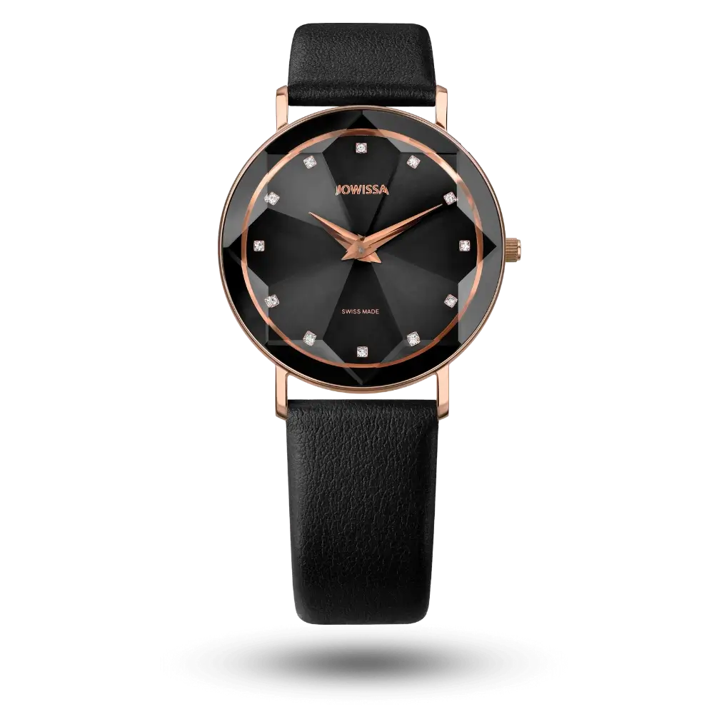 Montre Jowissa Facet Ø35mm Noir sur Bracelet cuir noir – J5.606.L
