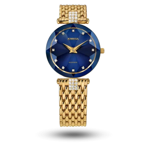 Montre Jowissa Facet Strass Ø30mm Bleu sur bracelet métal doré – J5.632.M