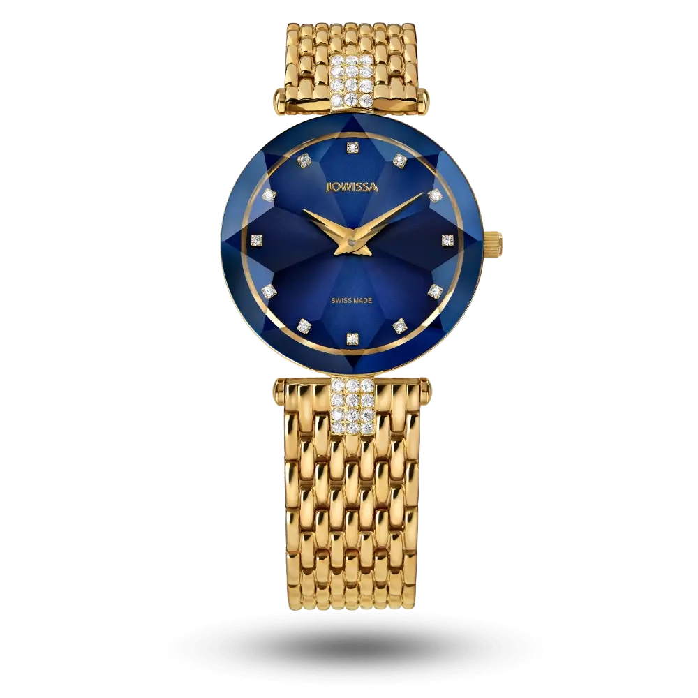 Montre Jowissa Facet Strass Ø30mm Bleu sur bracelet métal doré – J5.632.M