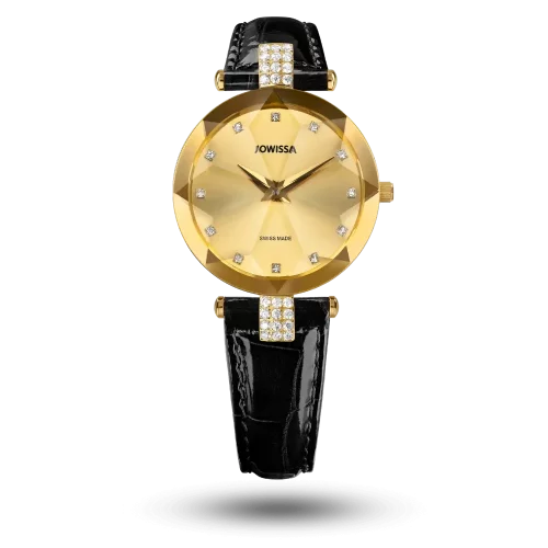 Montre Jowissa Facet Strass Ø30mm Doré sur bracelet cuir – J5.615.M