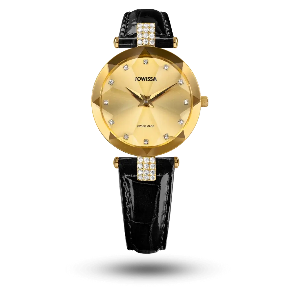 Montre Jowissa Facet Strass Ø30mm Doré sur bracelet cuir – J5.615.M