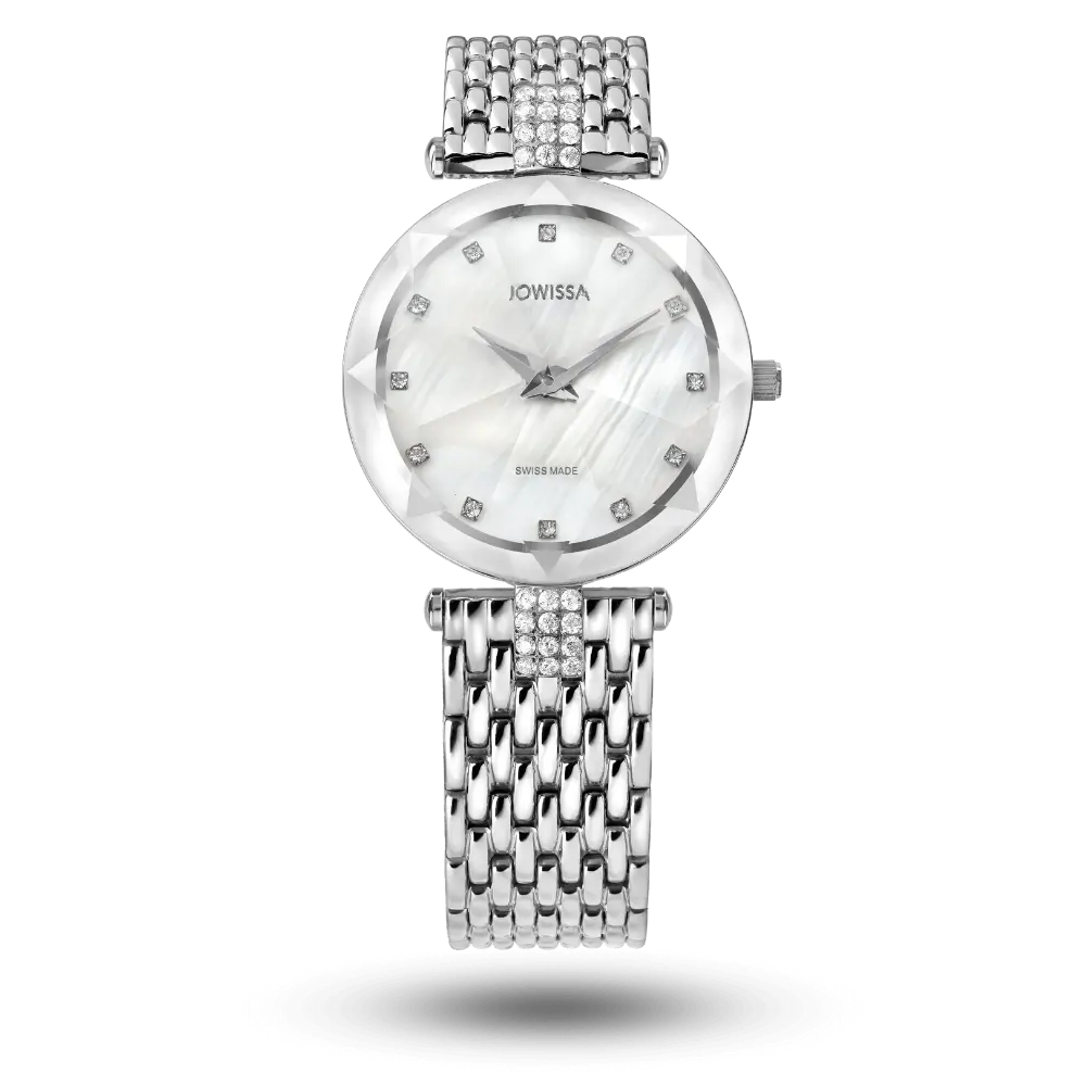 Montre Jowissa Facet Strass Ø30mm Nacre blanc sur bracelet métal doré – J5.633.M