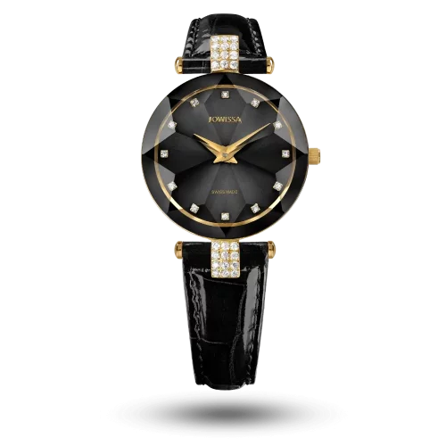Montre Jowissa Facet Strass Ø30mm Noir sur bracelet cuir – J5.614.M