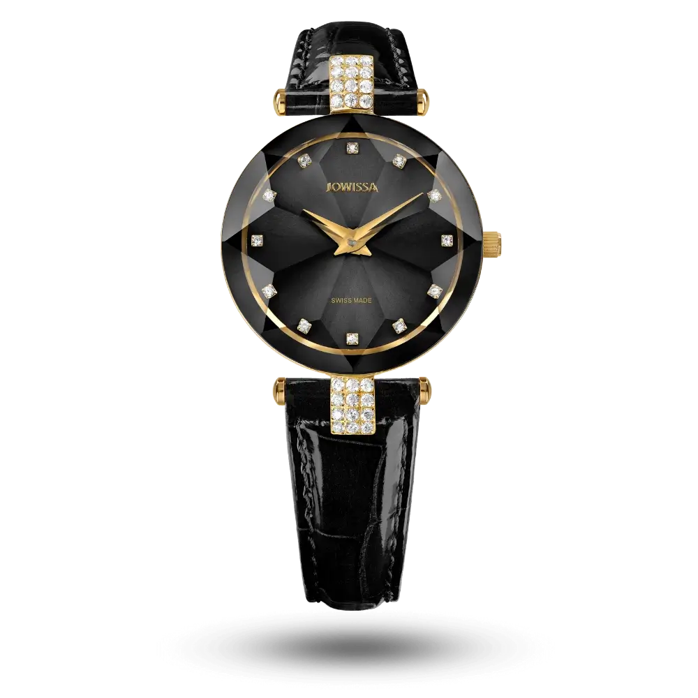 Montre Jowissa Facet Strass Ø30mm Noir sur bracelet cuir – J5.614.M
