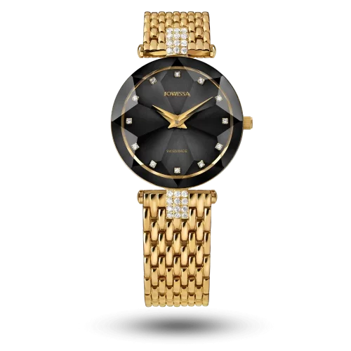 Montre Jowissa Facet Strass Ø30mm Noir sur bracelet métal doré – J5.630.M