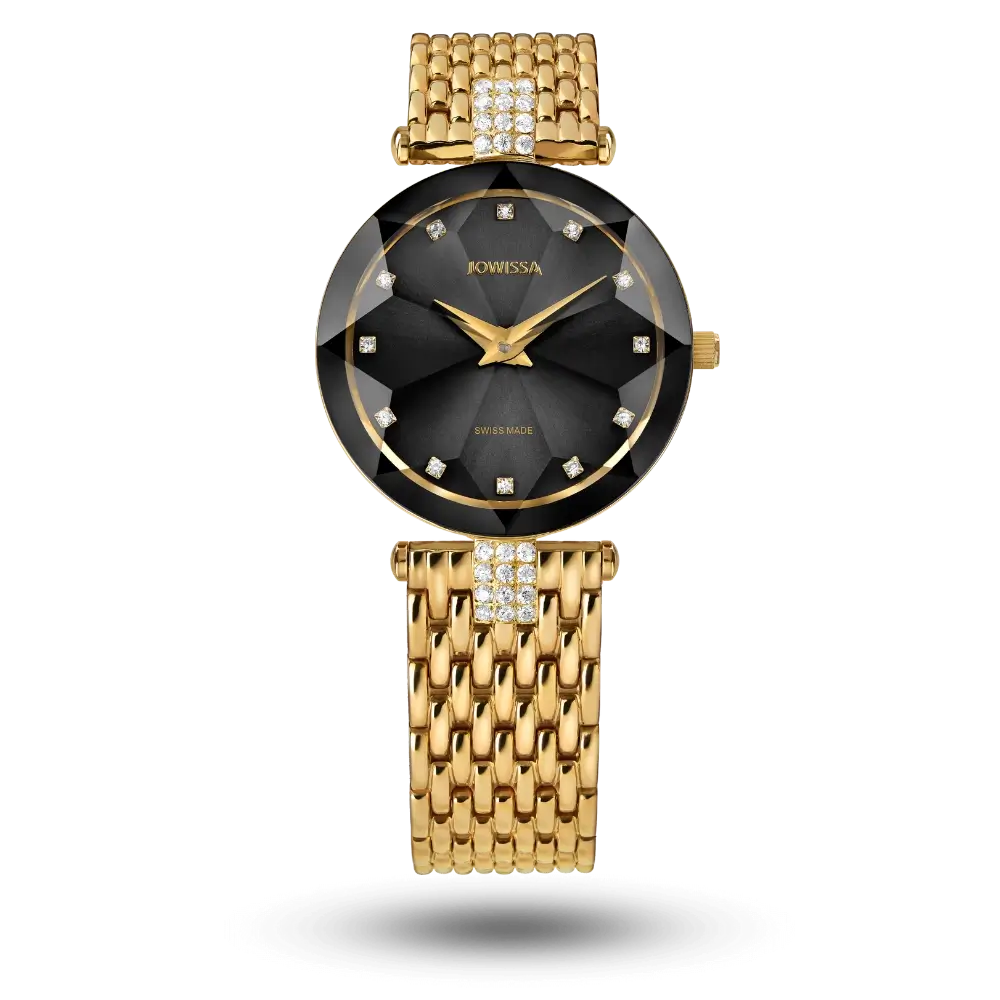 Montre Jowissa Facet Strass Ø30mm Noir sur bracelet métal doré – J5.630.M