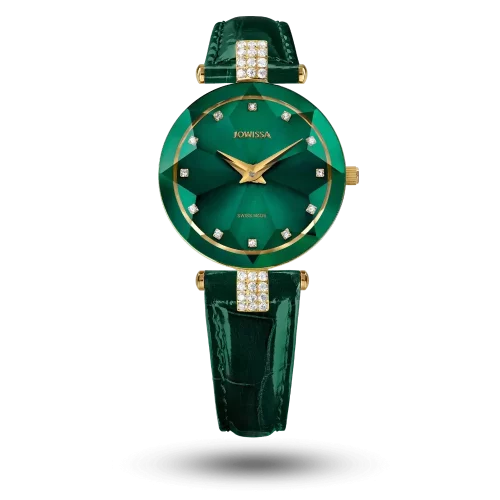 Montre Jowissa Facet Strass Ø30mm Vert sur bracelet cuir – J5.496.M