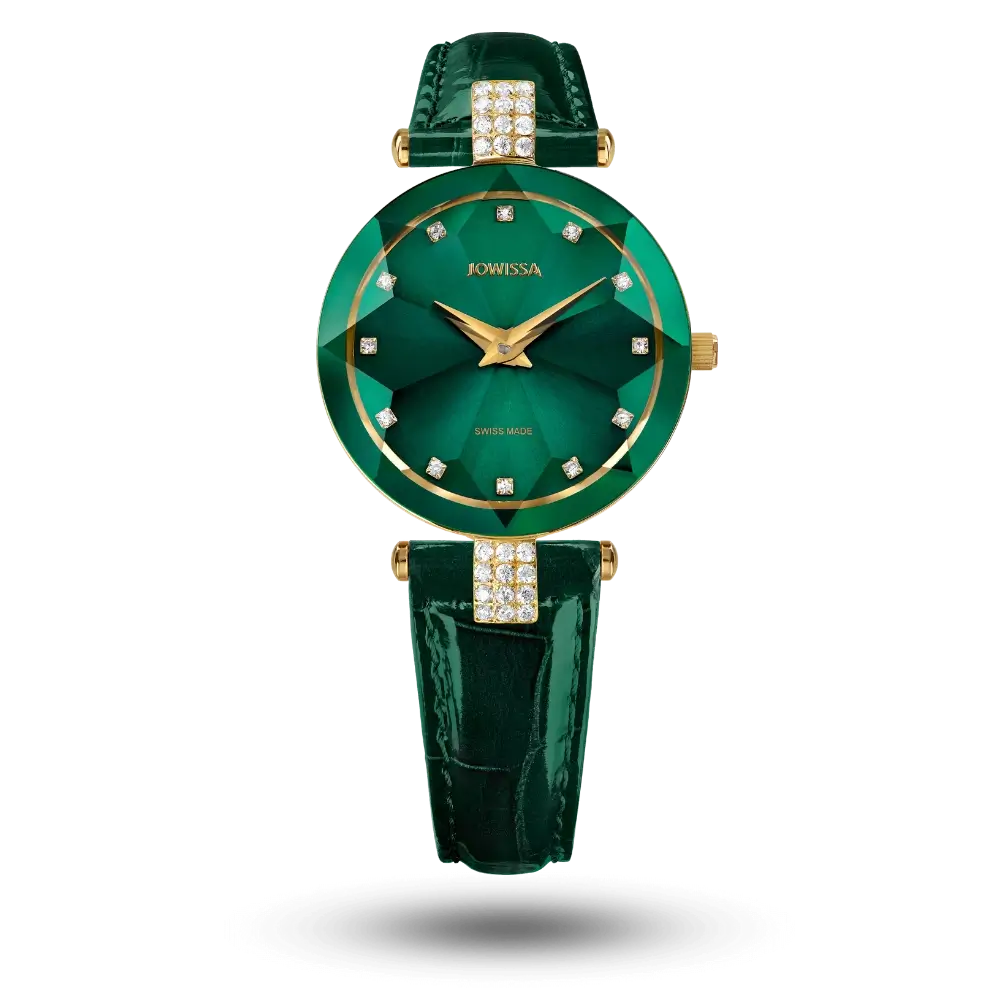 Montre Jowissa Facet Strass Ø30mm Vert sur bracelet cuir – J5.496.M