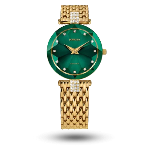 Montre Jowissa Facet Strass Ø30mm Vert sur bracelet métal doré – J5.497.M
