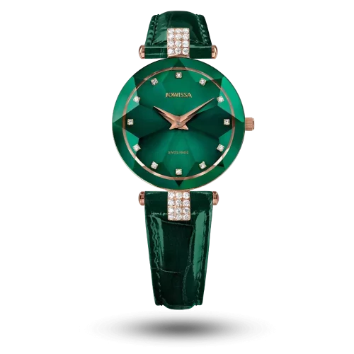 Montre Jowissa Facet Strass Ø30mm Vert sur bracelet cuir – J5.775.M