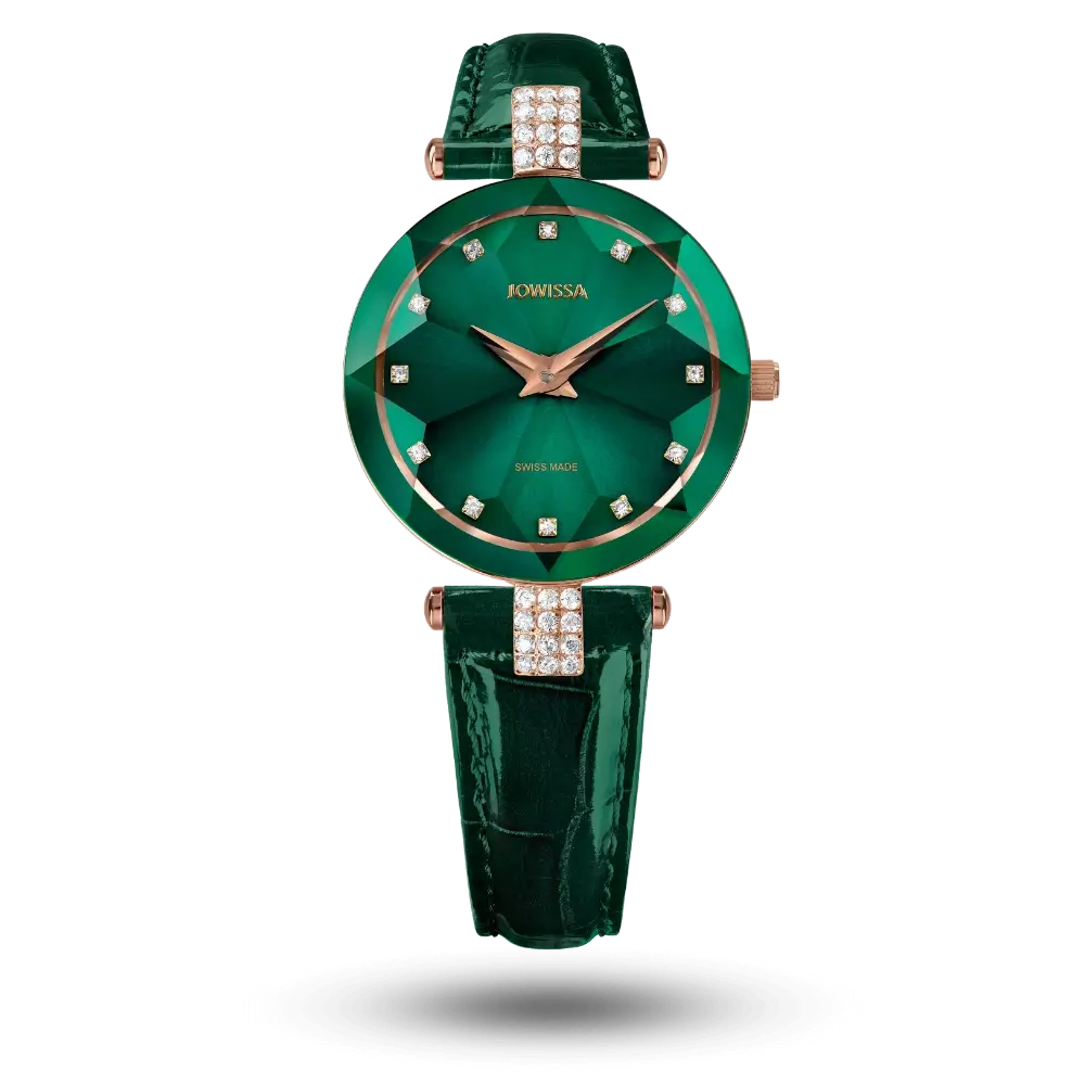 Montre Jowissa Facet Strass Ø30mm Vert sur bracelet cuir – J5.775.M