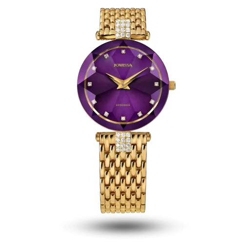 Montre Jowissa Facet Strass Ø30mm Violet sur bracelet métal doré – J5.631.M