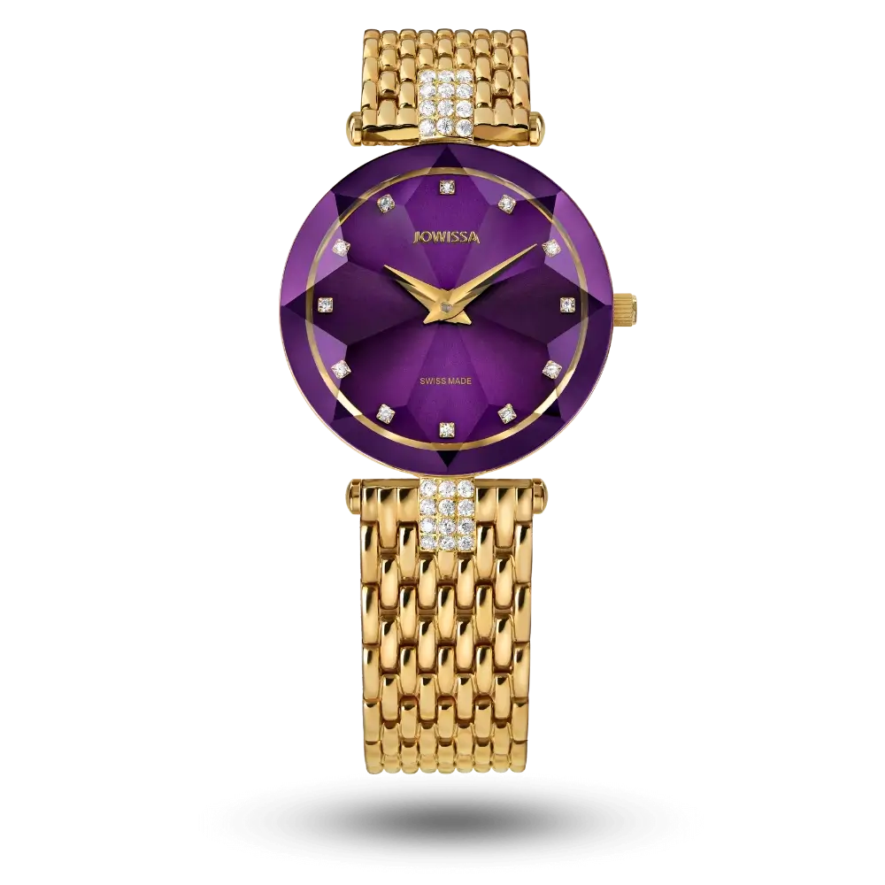 Montre Jowissa Facet Strass Ø30mm Violet sur bracelet métal doré – J5.631.M