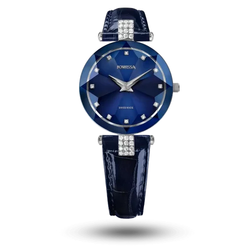 Montre Jowissa Facet Strass Ø30mm Bleu sur bracelet cuir – J5.622.M