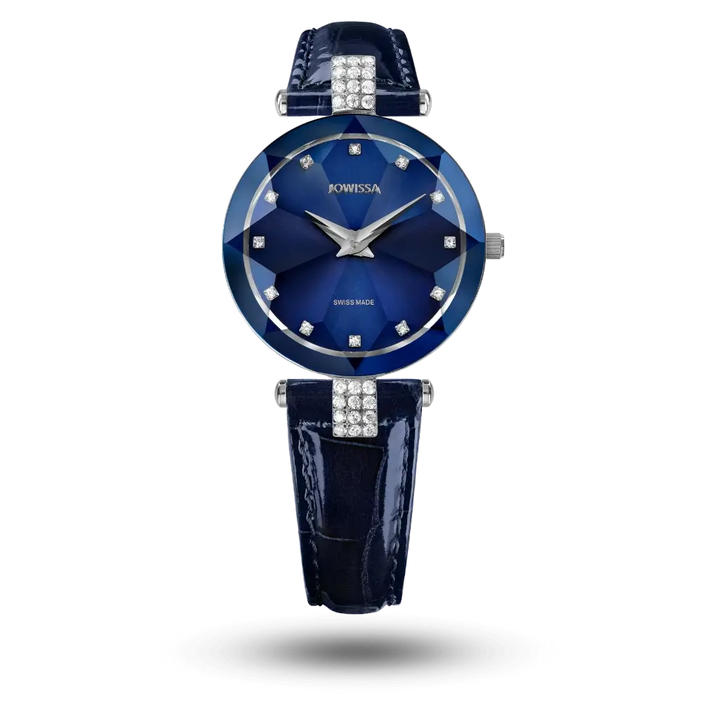 Montre Jowissa Facet Strass Ø30mm Bleu sur bracelet cuir – J5.622.M