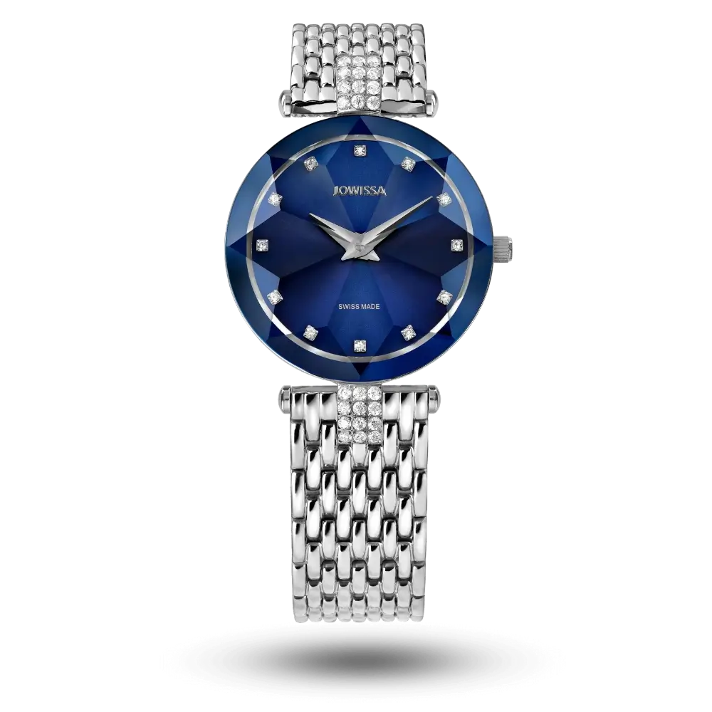 Montre Jowissa Facet Strass Ø30mm Bleu sur bracelet métal – J5.703.M