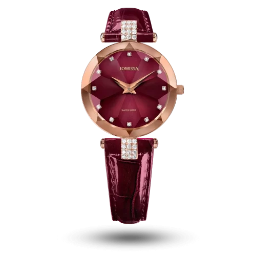 Montre Jowissa Facet Strass Ø30mm Bordeaux sur bracelet cuir – J5.771.M