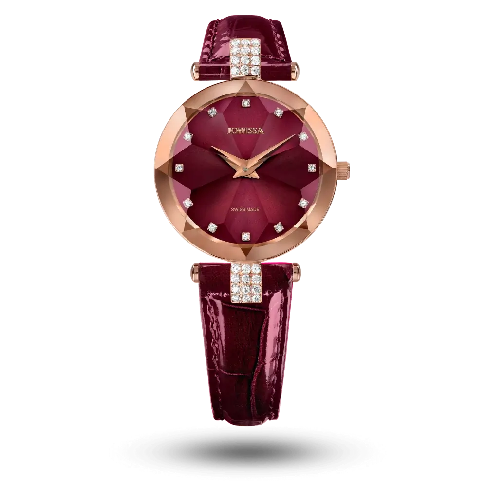 Montre Jowissa Facet Strass Ø30mm Bordeaux sur bracelet cuir – J5.771.M