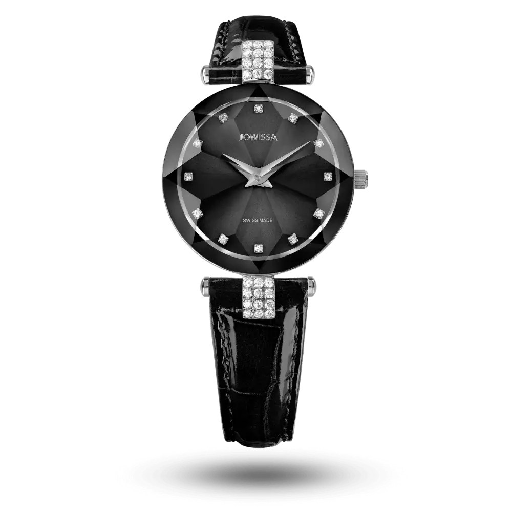 Montre Jowissa Facet Strass Ø30mm Noir sur bracelet cuir – J5.620.M