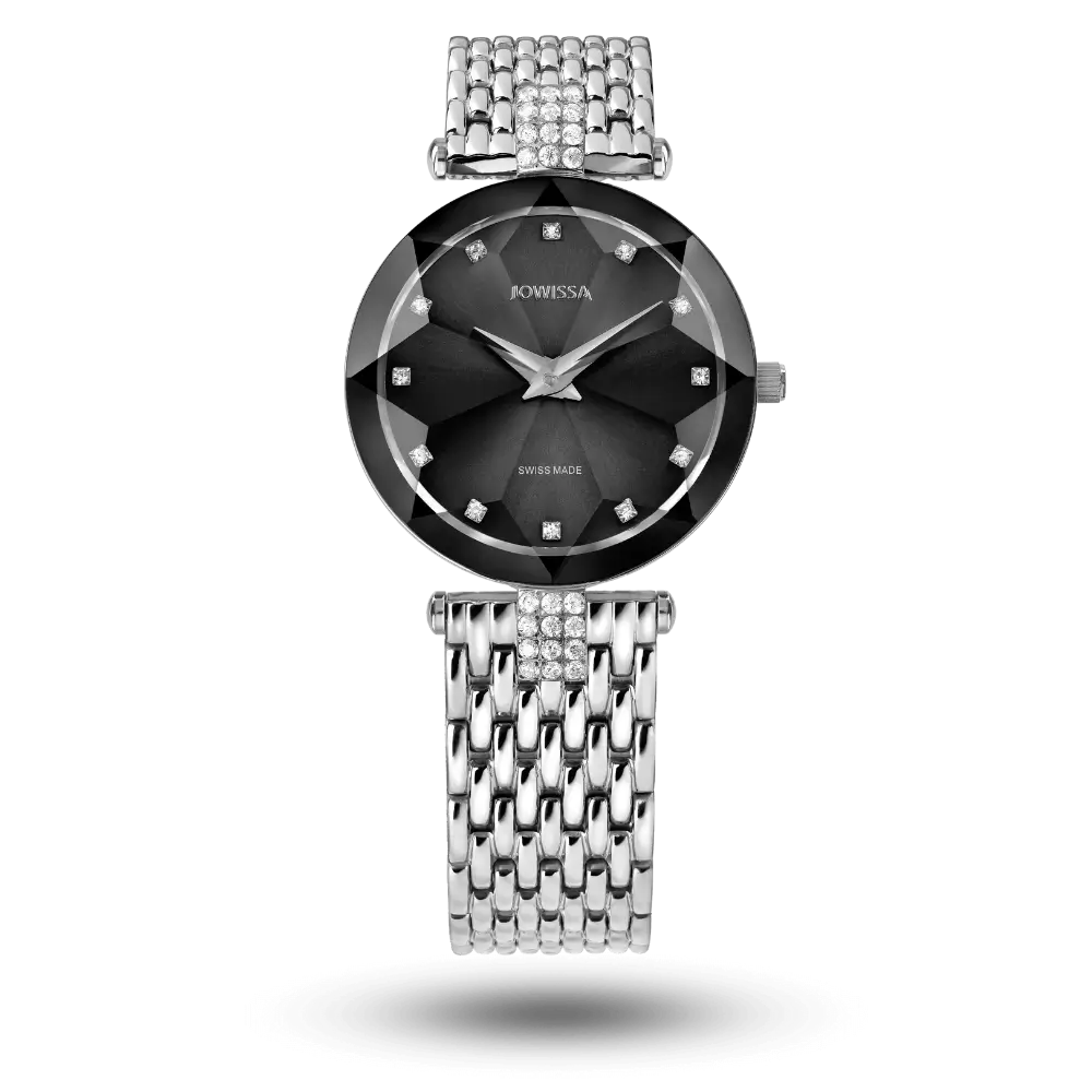 Montre Jowissa Facet Strass Ø30mm Noir sur bracelet métal – J5.637.M