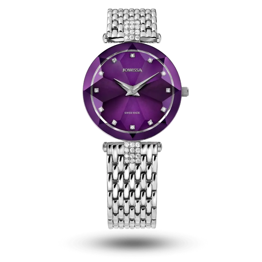 Montre Jowissa Facet Strass Ø30mm Violet sur bracelet métal – J5.702.M