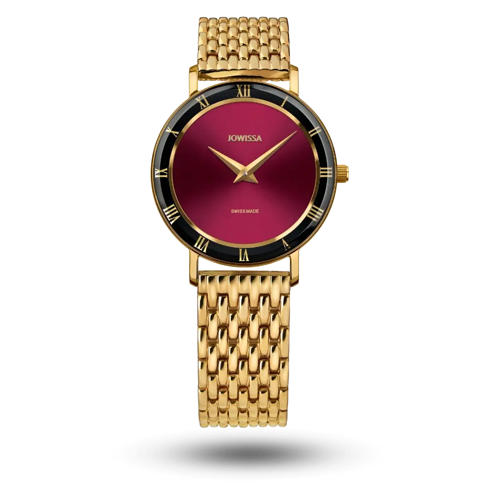 Montre Jowissa Roma Ø30mm Bordeaux sur Bracelet métal doré – J2.291.M