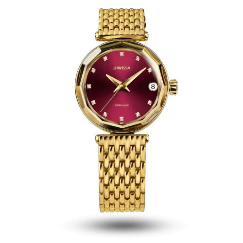 Montre Jowissa Safira 12 Automatic Bordeaux sur bracelet métal doré – J1.283.M