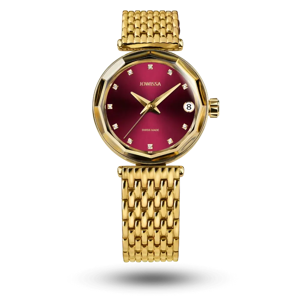 Montre Jowissa Safira 12 Automatic Bordeaux sur bracelet métal doré – J1.283.M